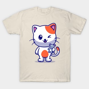 Cute Cat Catches Baby Mouse Cartoon T-Shirt